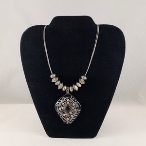 Chico’s Black Silver Enamel Rhinestone Necklace